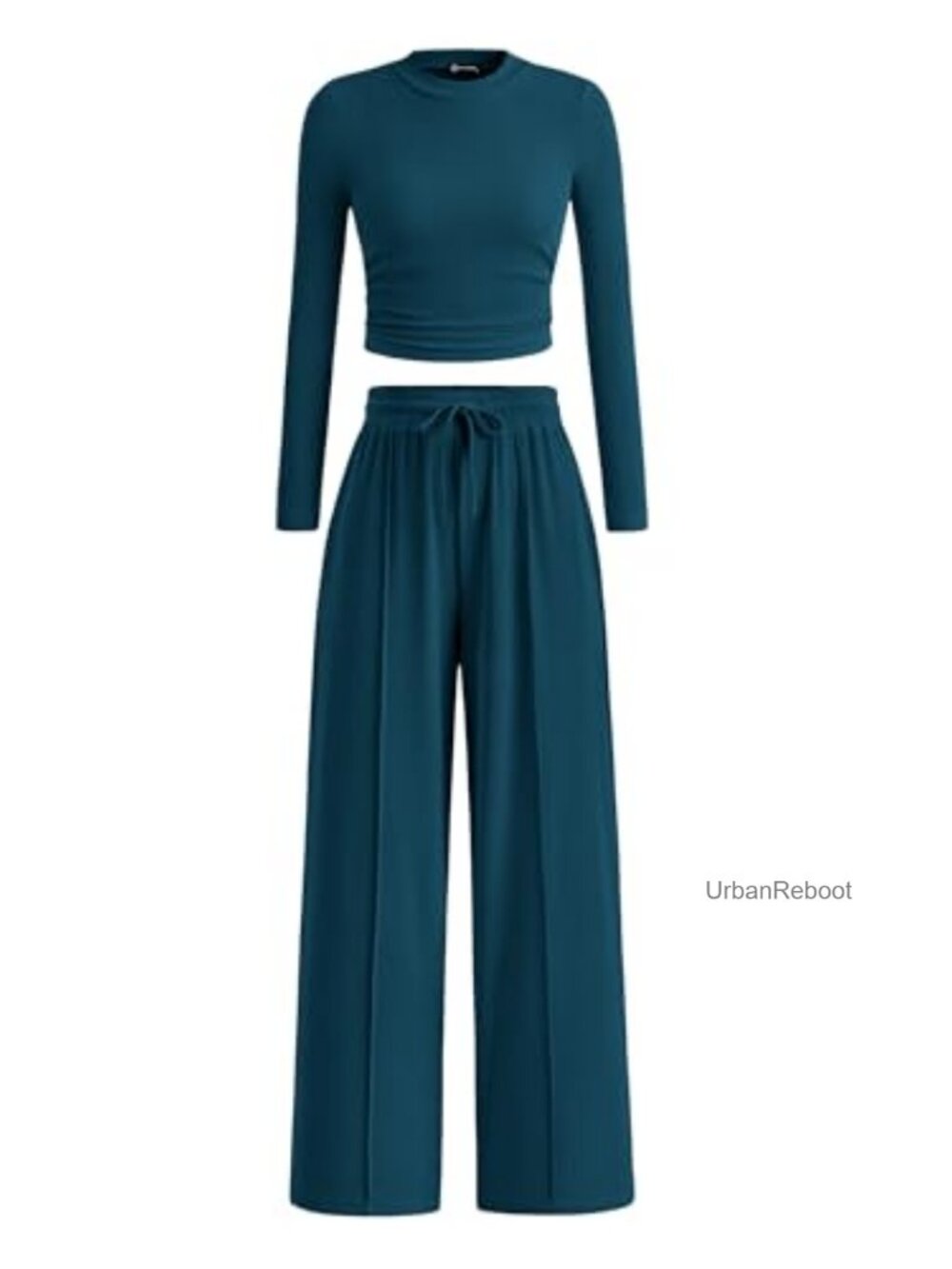 2 Piece Lounge Set Ribbed Knit Crop Top Wide Leg Pants with Pockets